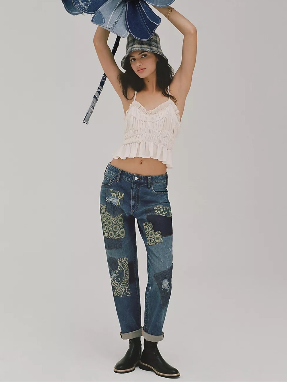Pilcro x Anthropologie The Borrowed Boyfriend Patchwork Jeans Size 25